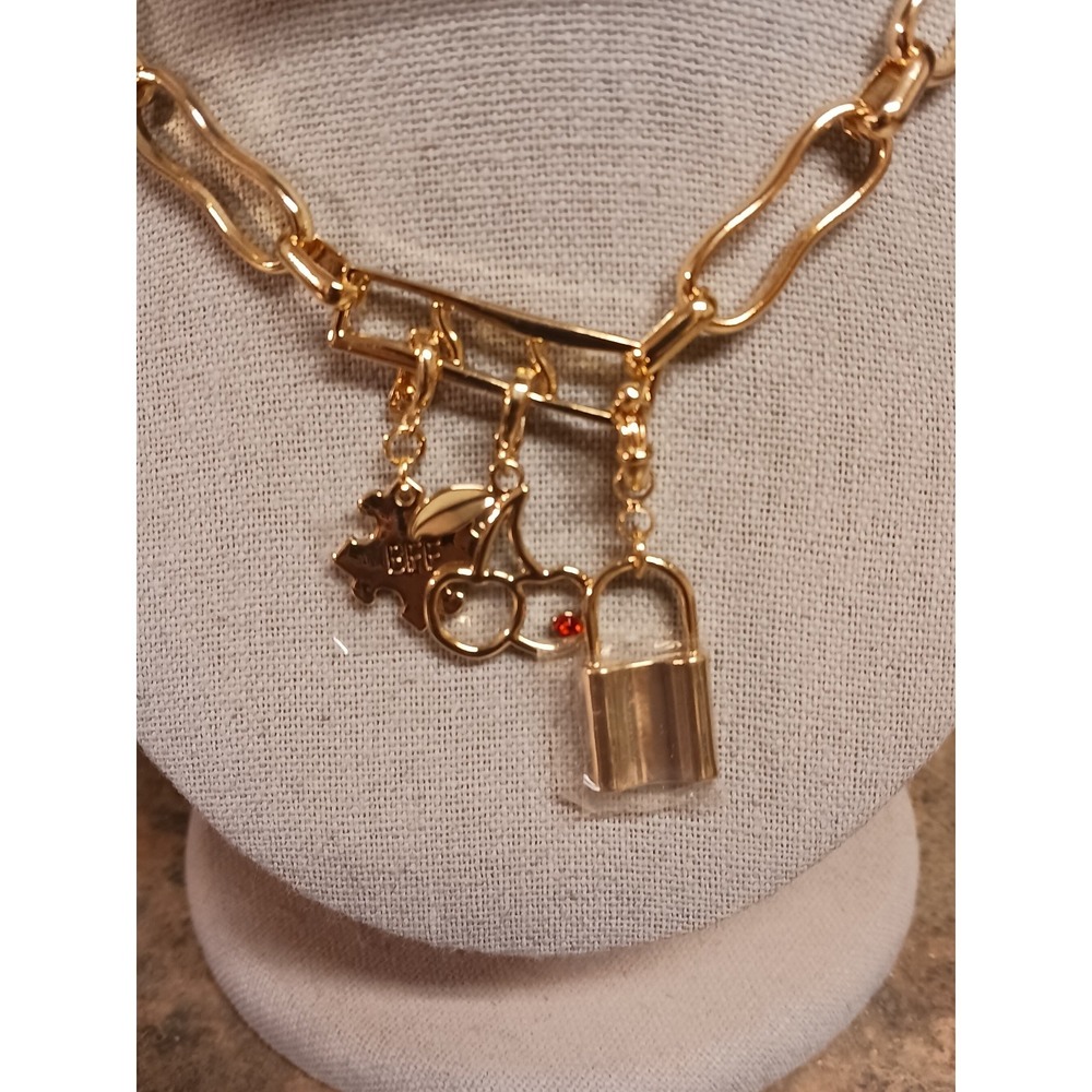 Open Edit NWTNecklace Goldtone Paperclip Chain Cherry Lock BFF